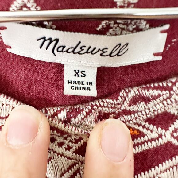Madewell Red Embroidered Linen Blend Boxy Top sz XS - Picture 4 of 8